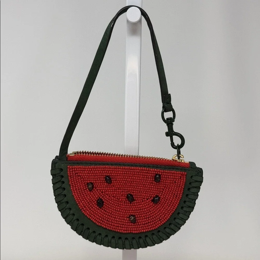 Tory Burch Beaded Watermelon Nubuck Leather Coin Purse Pouch Wristlet